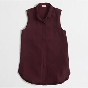 J.Crew Sleeveless Blouse WMNS 00 Dark Maroon Hidden Placket Button Up Collared